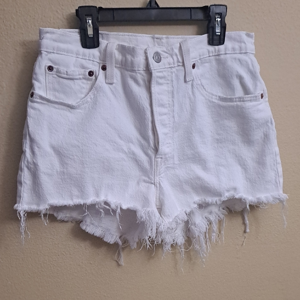 Levi's 501 White Denim Frayed Hem Women's Shorts Sz W29